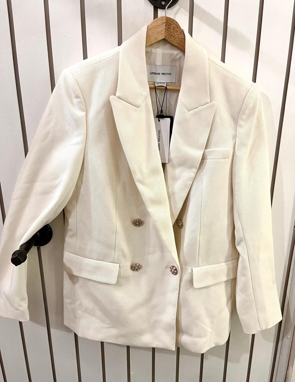 Urban Revivo White Double-Breasted Blazer Size 6